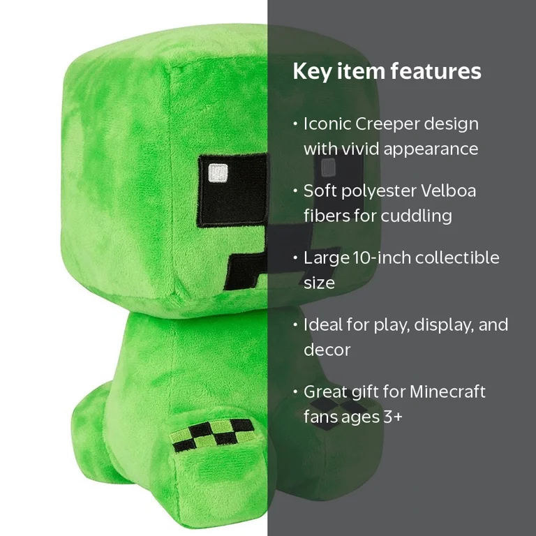Minecraft Large Crafter Creeper Plush Stuffed Toy, Green, 10