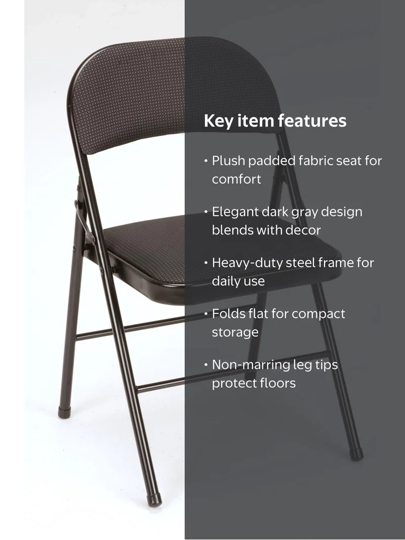 Mainstays Deluxe Fabric Padded Folding Chair Black, Indoor Outdoor