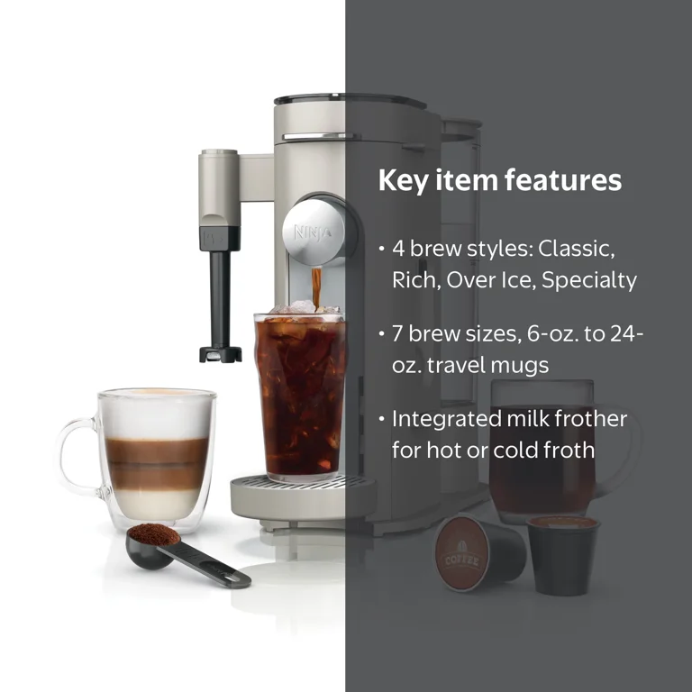 Ninja PB051ST Single-Serve Coffee Maker, Built-In Milk Frother, K