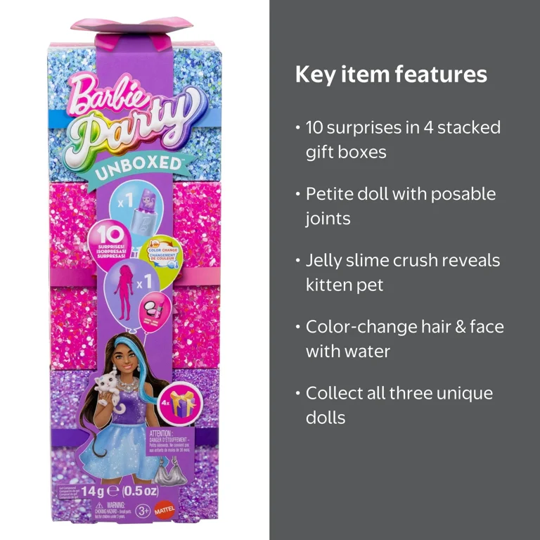 Barbie, Doll, Purple Sparkle, Glam Party Series with 10 Surprises