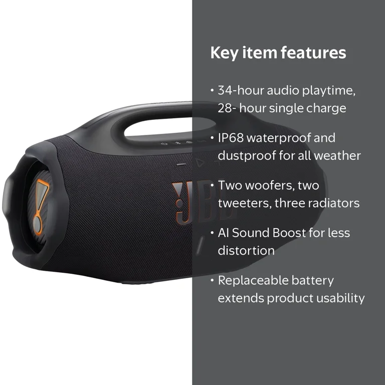JBL, Boombox 4, Waterproof Portable Speaker, Deep Bass, 34H