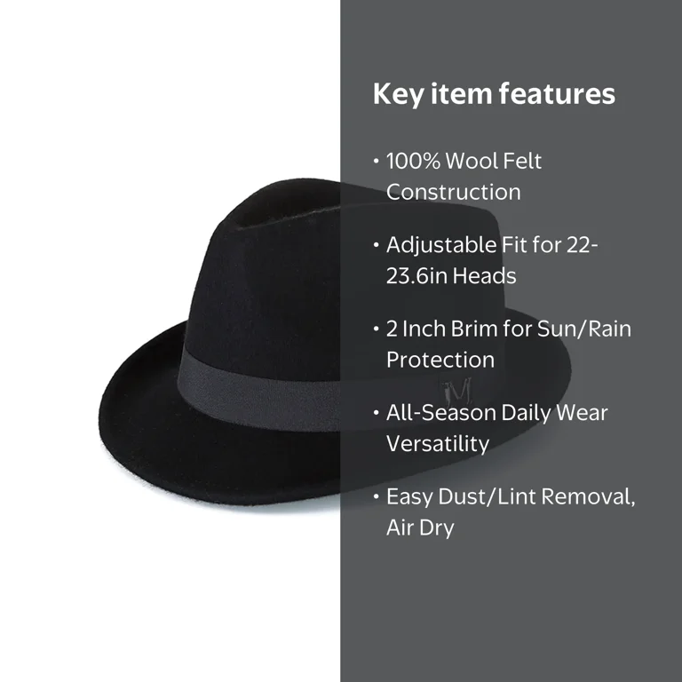 FREEBIRD99, Wool Felt Panama Fedora Hat, Short Brim Trilby 