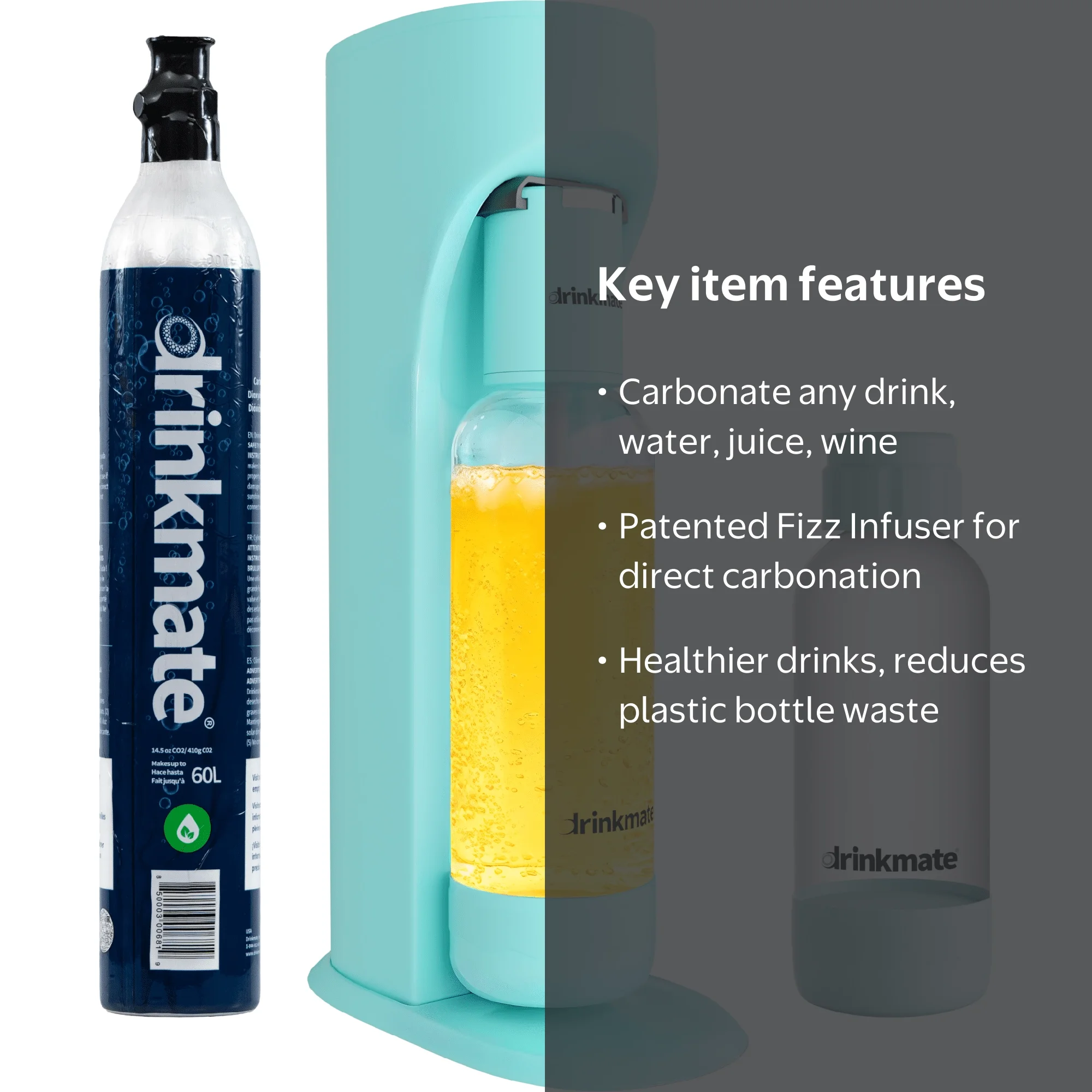Drinkmate OmniFizz Sparkling Maker - Includes 60L CO2, Two Bottles