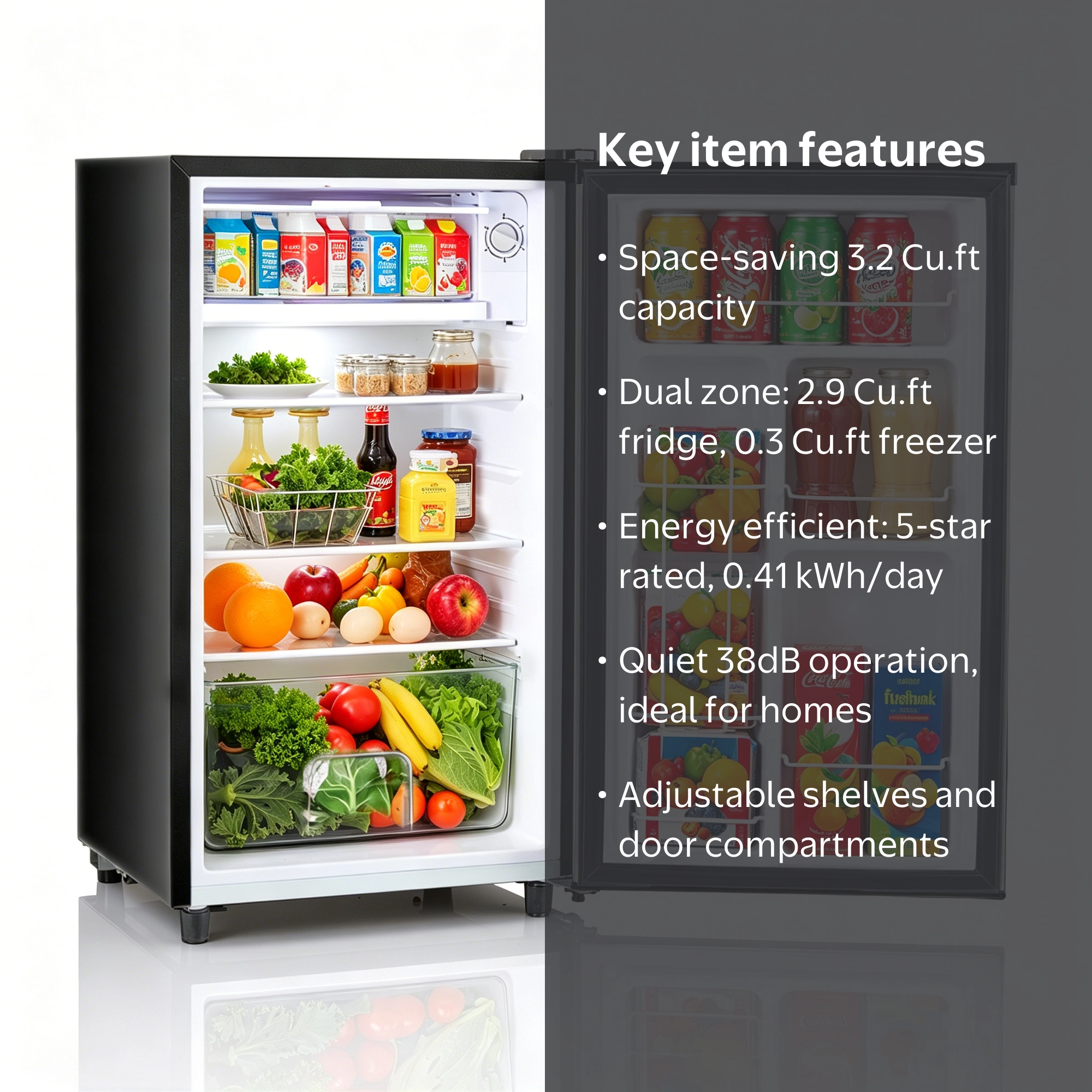 TINKLE WELL 3.2 Cu Ft Mini Fridge with Freezer, Compact Single