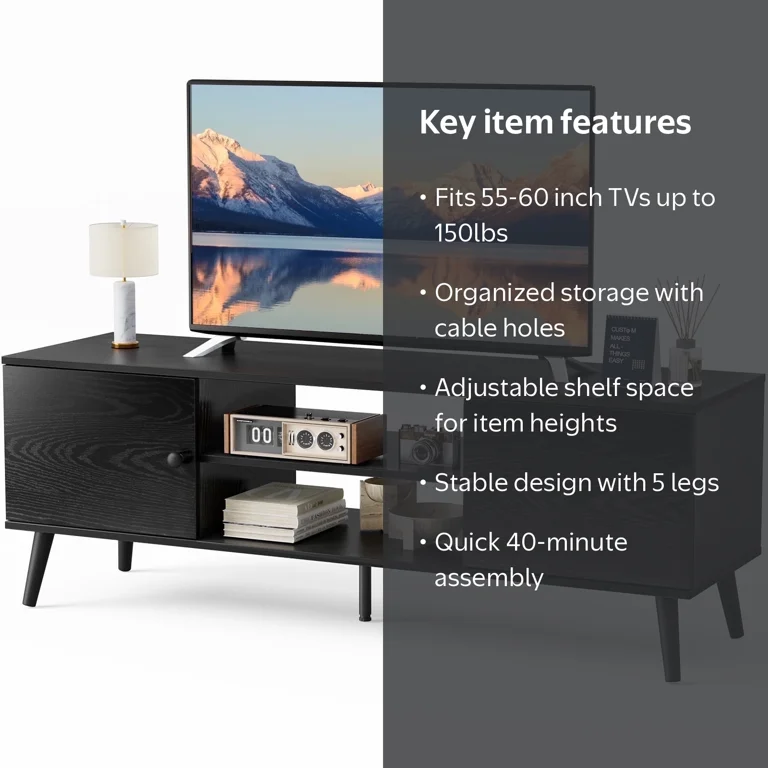 edx Modern TV Stand for 55-60 inch TV, Mid Century Entertainment