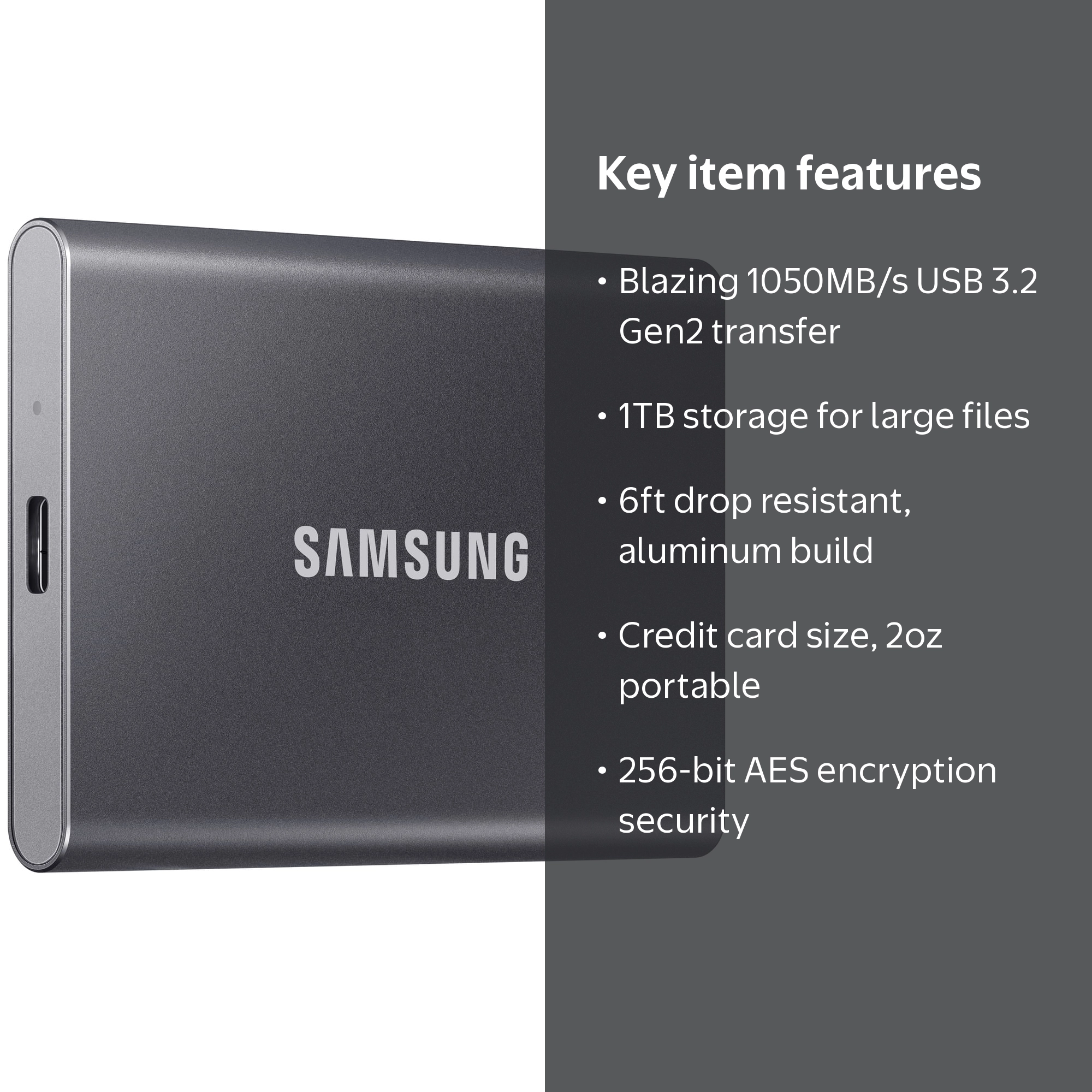 Samsung, Portable SSD, 1TB, Up to 1,050MB/s, Titan Gray - Walmart.com