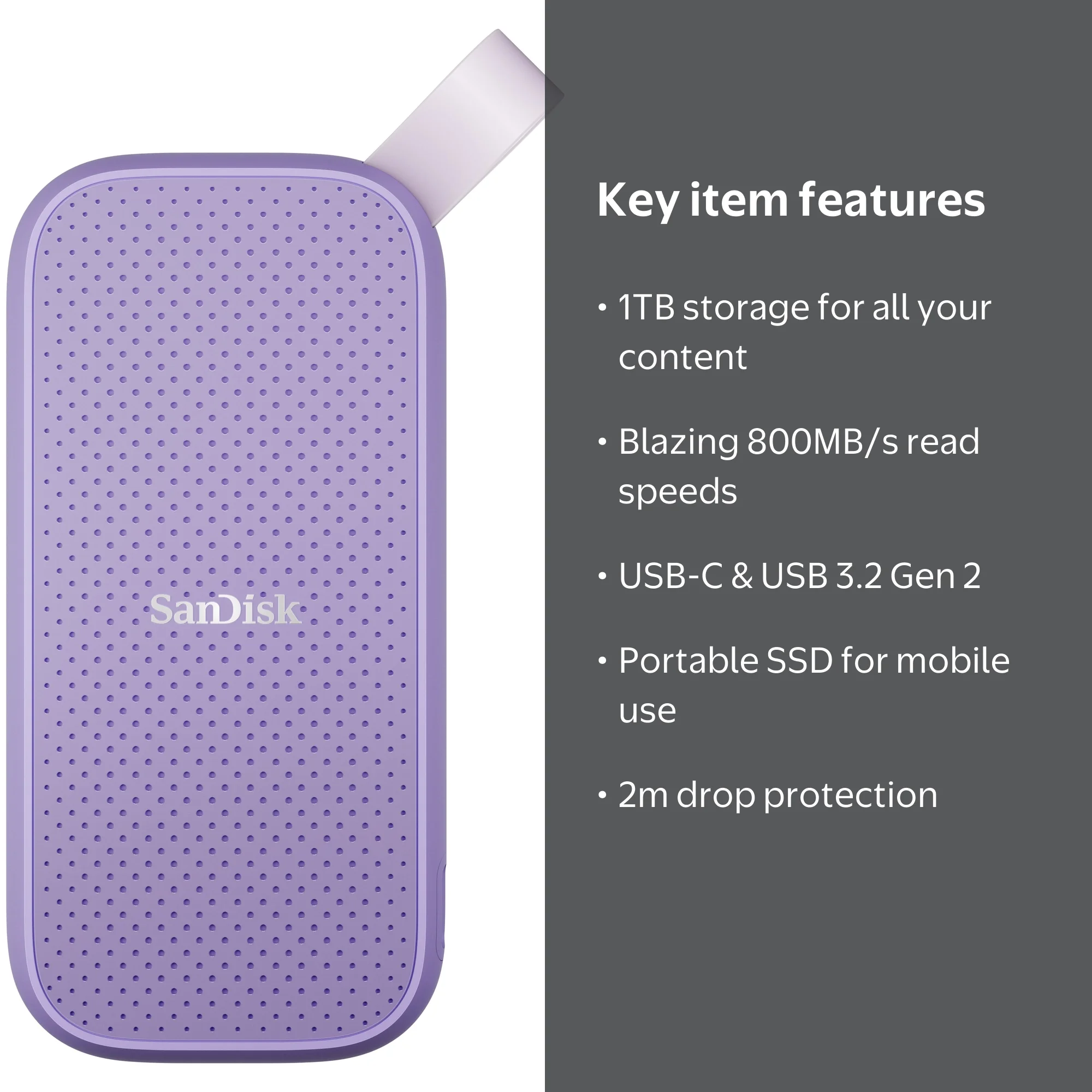 SanDisk 1TB Portable SSD - Lavender, up to 800MB/s, USB-C, USB 3.2