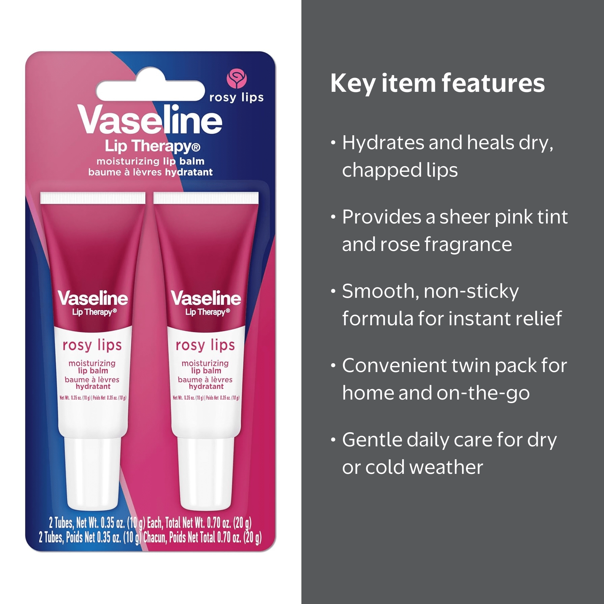 Vaseline Lip Therapy Rosy Lip Balm Twin Pack, 0.35 oz - Walmart.com