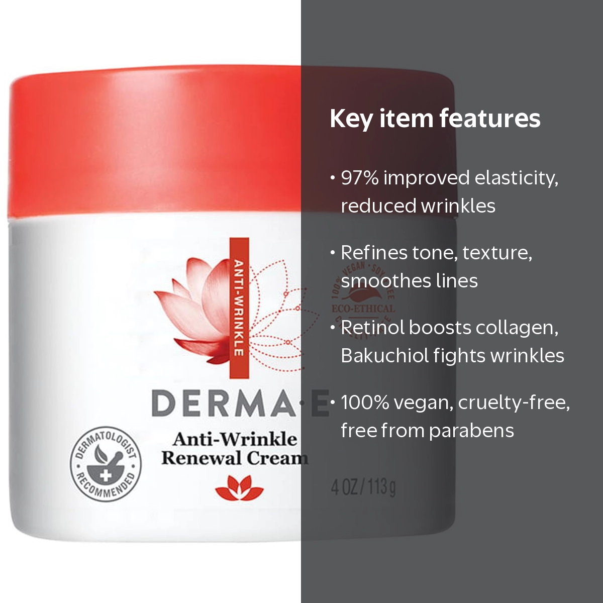 DERMA E, Anti-Wrinkle Retinol Renewal Cream, Vegan, 4 oz - Walmart.com