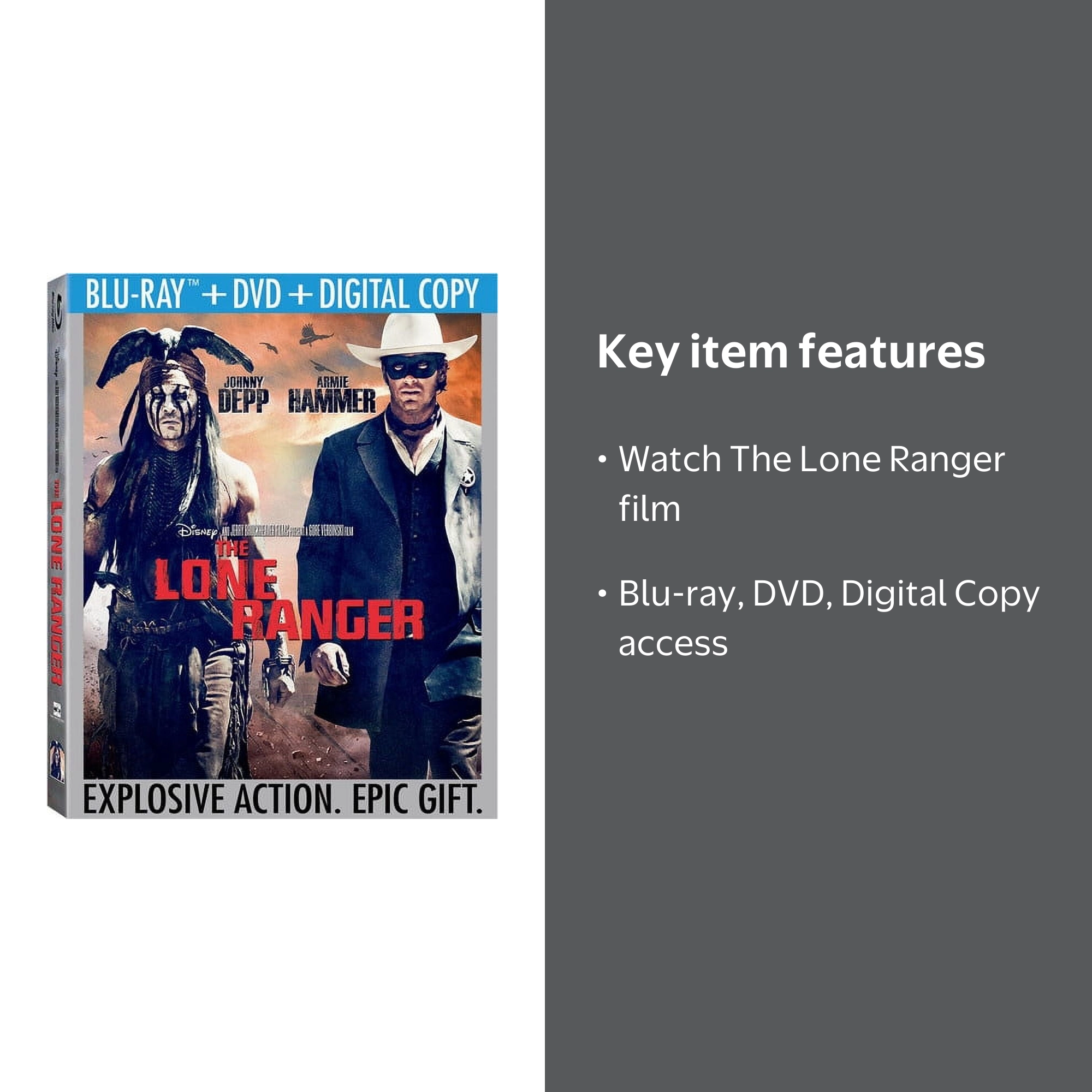 Disney, The Lone Ranger, Blu-ray DVD Digital Copy, Action and