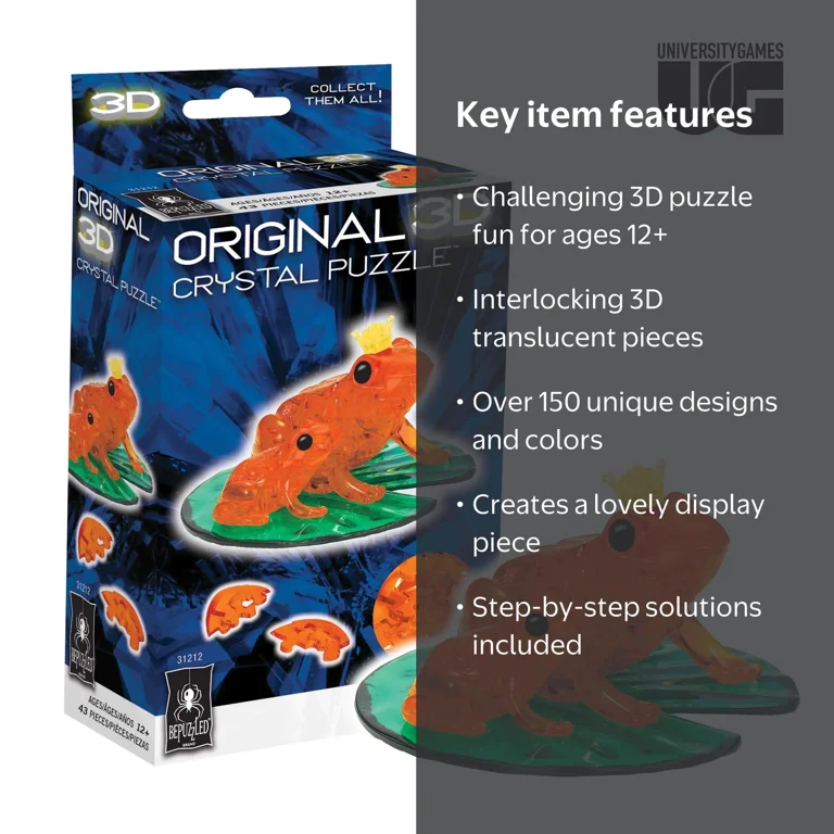Frog Original 3D Crystal Puzzles from BePuzzled, Ages 12 and Up