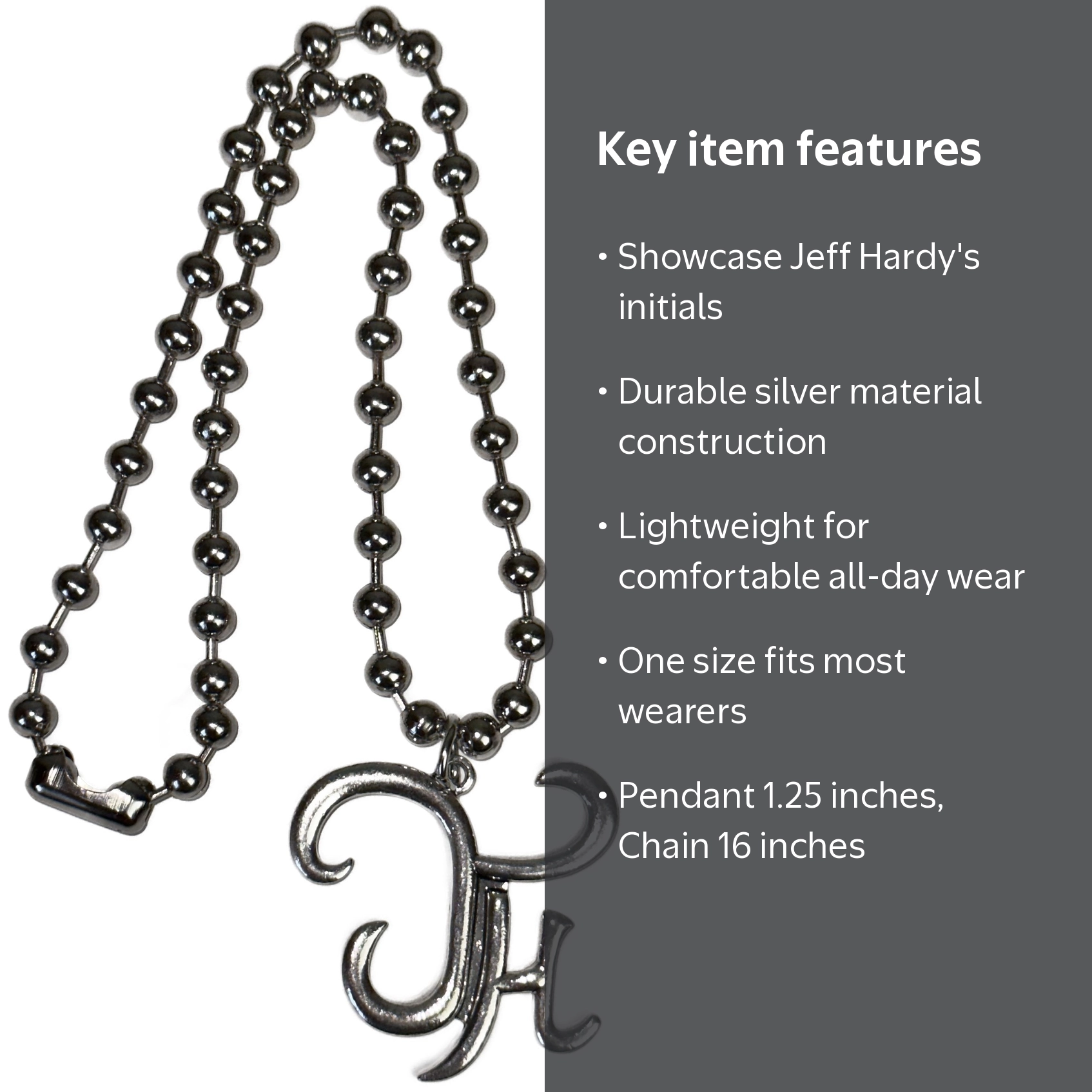 WWE Jeff Hardy Initial Pendant Necklace, Silver, 16” - Walmart.com