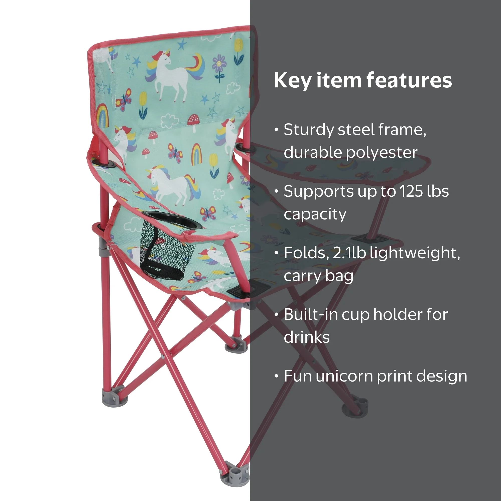 Crckt Kids Folding Camp Chair with Safety Lock, Unicorn Print