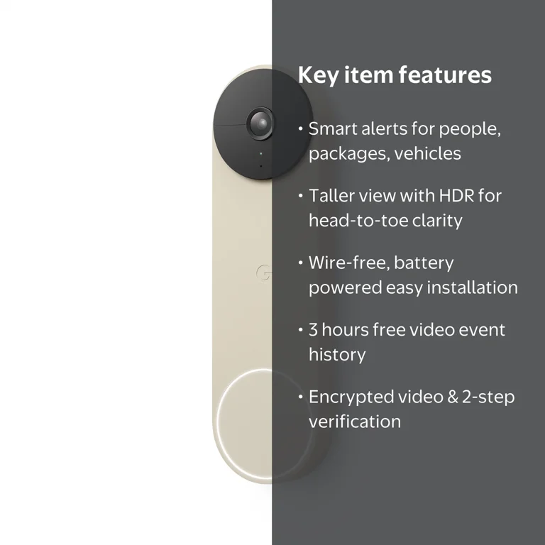 Google Nest Doorbell (Battery), HD Video with Person Recognition
