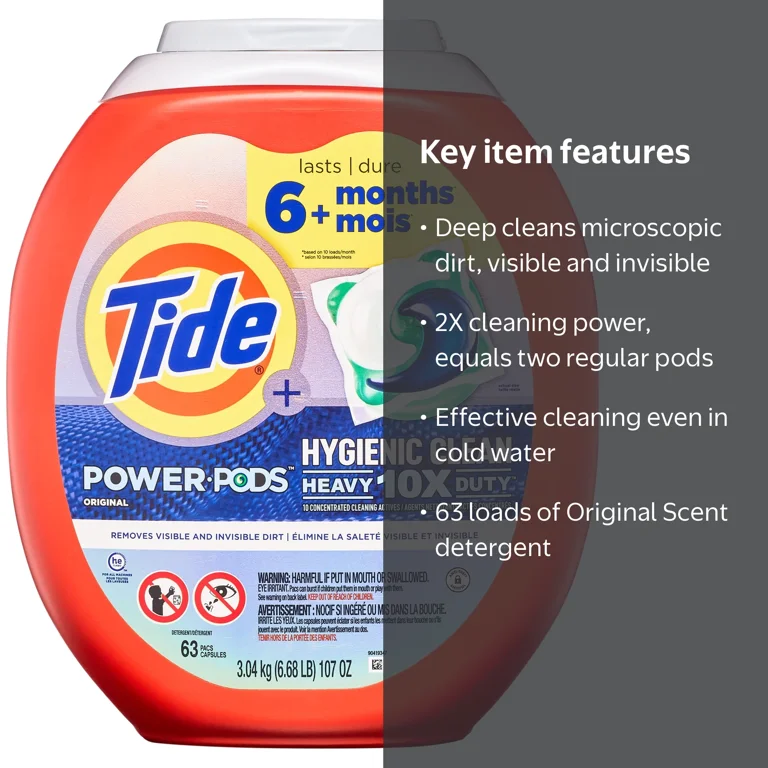 Tide, Hygienic Clean Power PODS, 63 ct, Original Scent, Coldwater