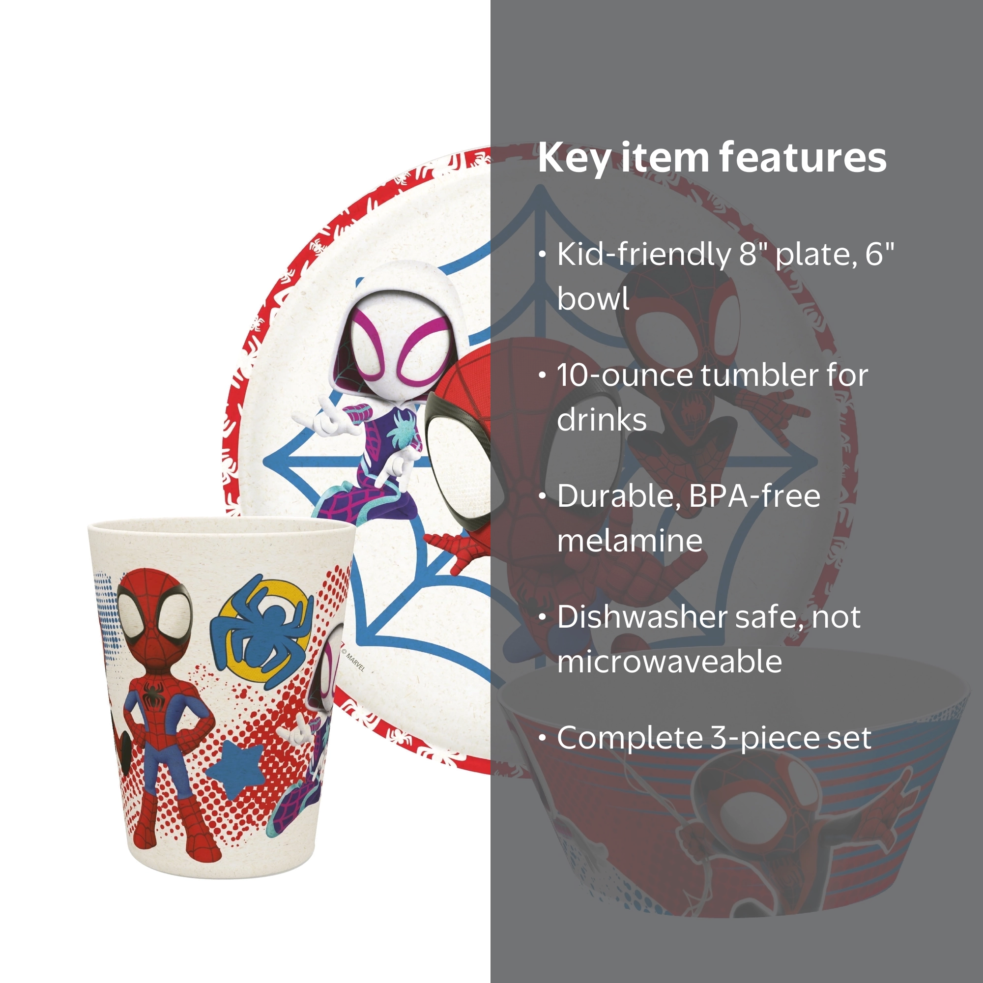Zak Designs 3pk Spiderman Kids Dinnerware Set Melamine Plate Bowl