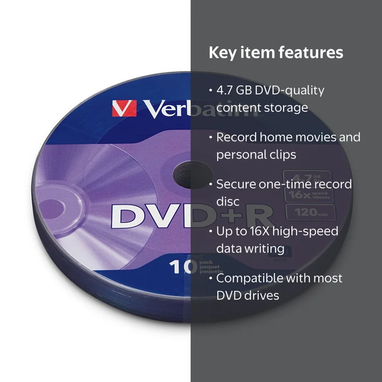 Verbatim DVD+R 4.7GB 16X with Branded Surface - 10pk Bulk Wrap