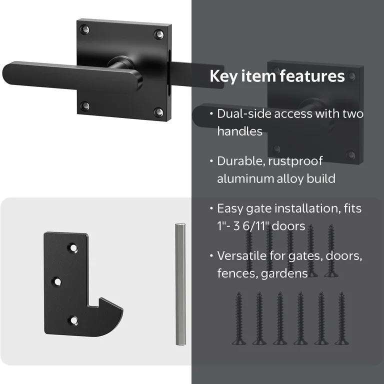 Heavy Duty Double-Side Gate Latch – Self-Locking Black Aluminum Alloy Latch For Outdoor Fences, Wooden Gates, Gardens, And Pools