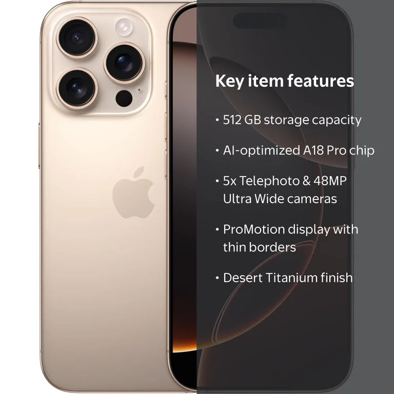 Restored Apple iPhone 16 Pro - Carrier Unlocked - 512 GB Desert