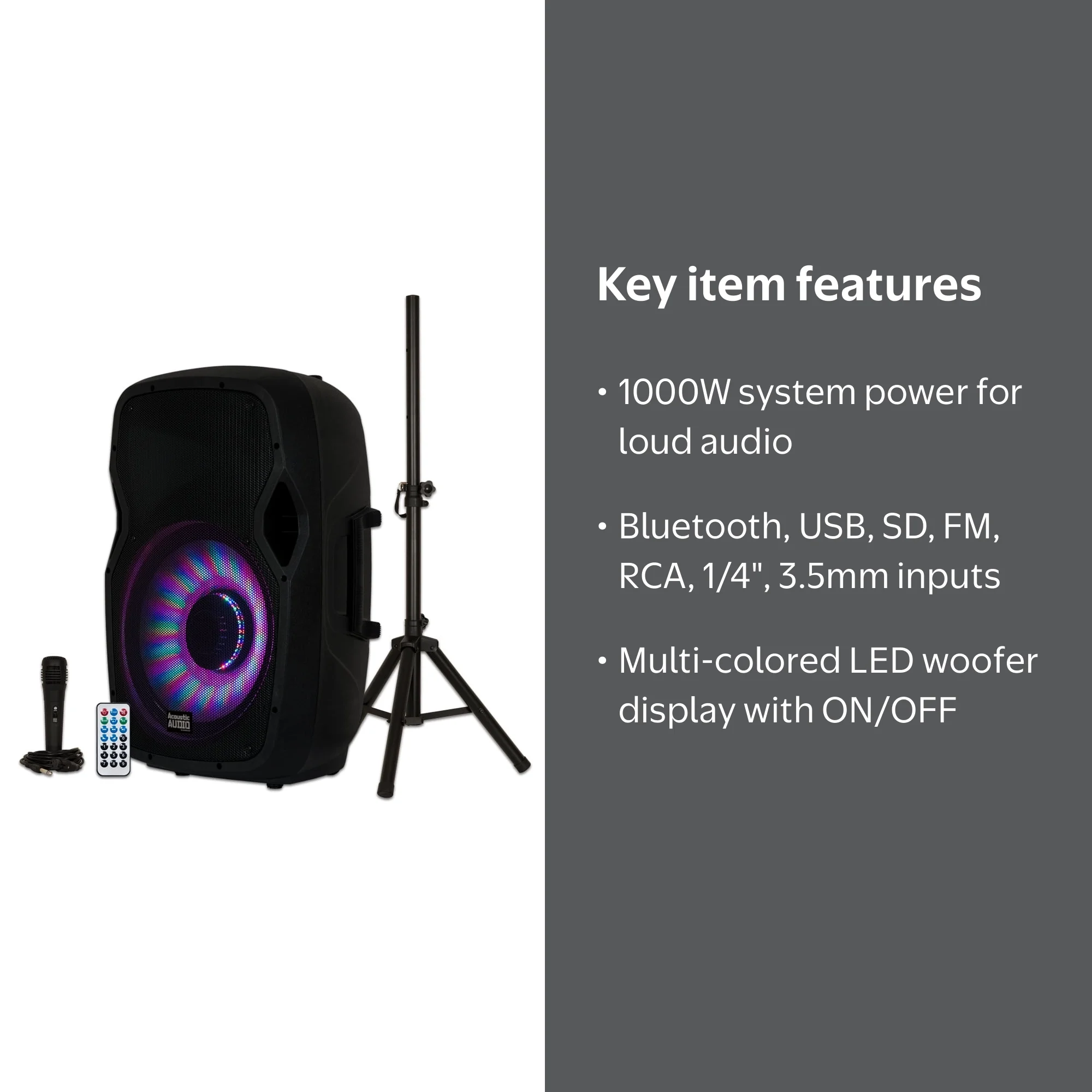 Acoustic Audio, Bluetooth Powered Speaker, AA15LBS, Black