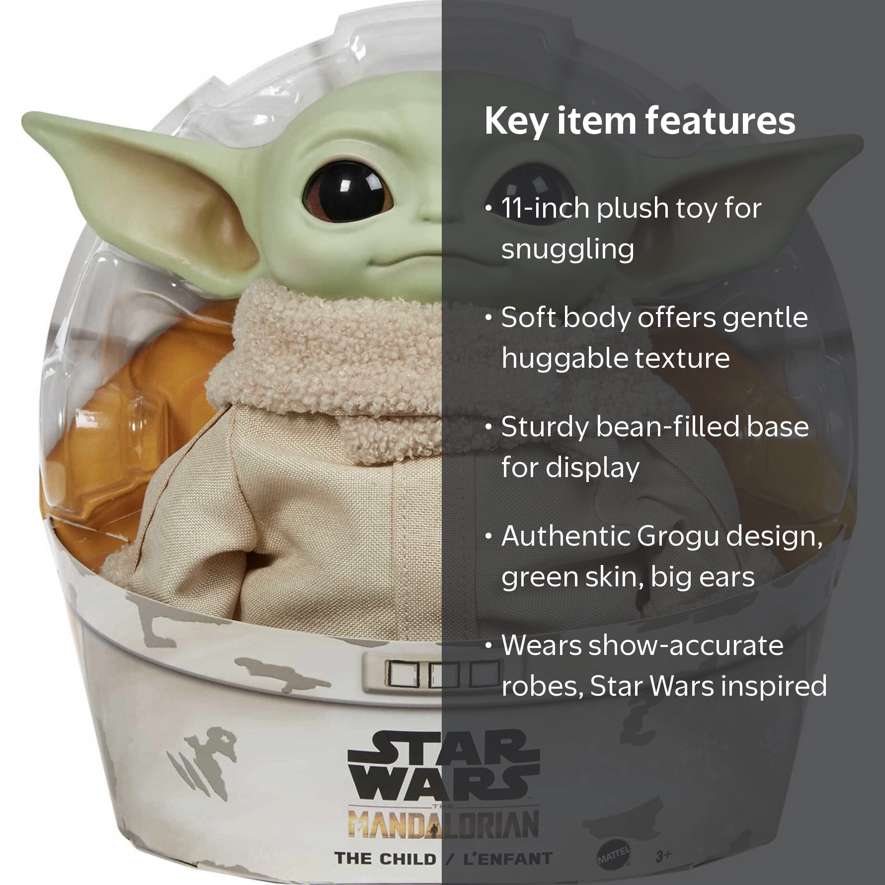 Star Wars, Plush Toy, 11-inch Grogu, Soft Body, The Child