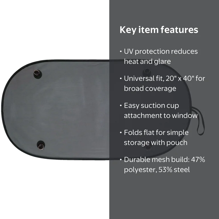 Auto Drive Rear Window Sunshade, Universal Fit, Black Mesh, 1 Pack