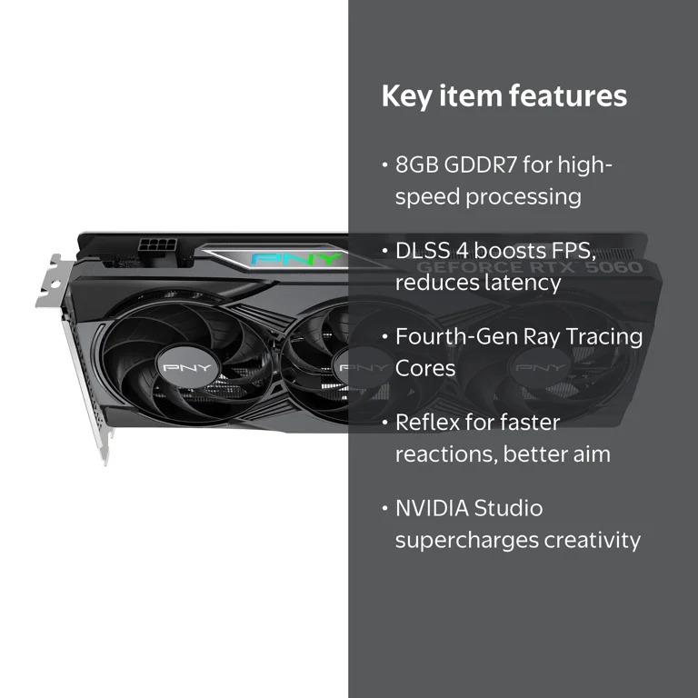 PNY, NVIDIA GeForce RTX 5060 Epic-X ARGB OC Triple Fan, 8GB GDDR7