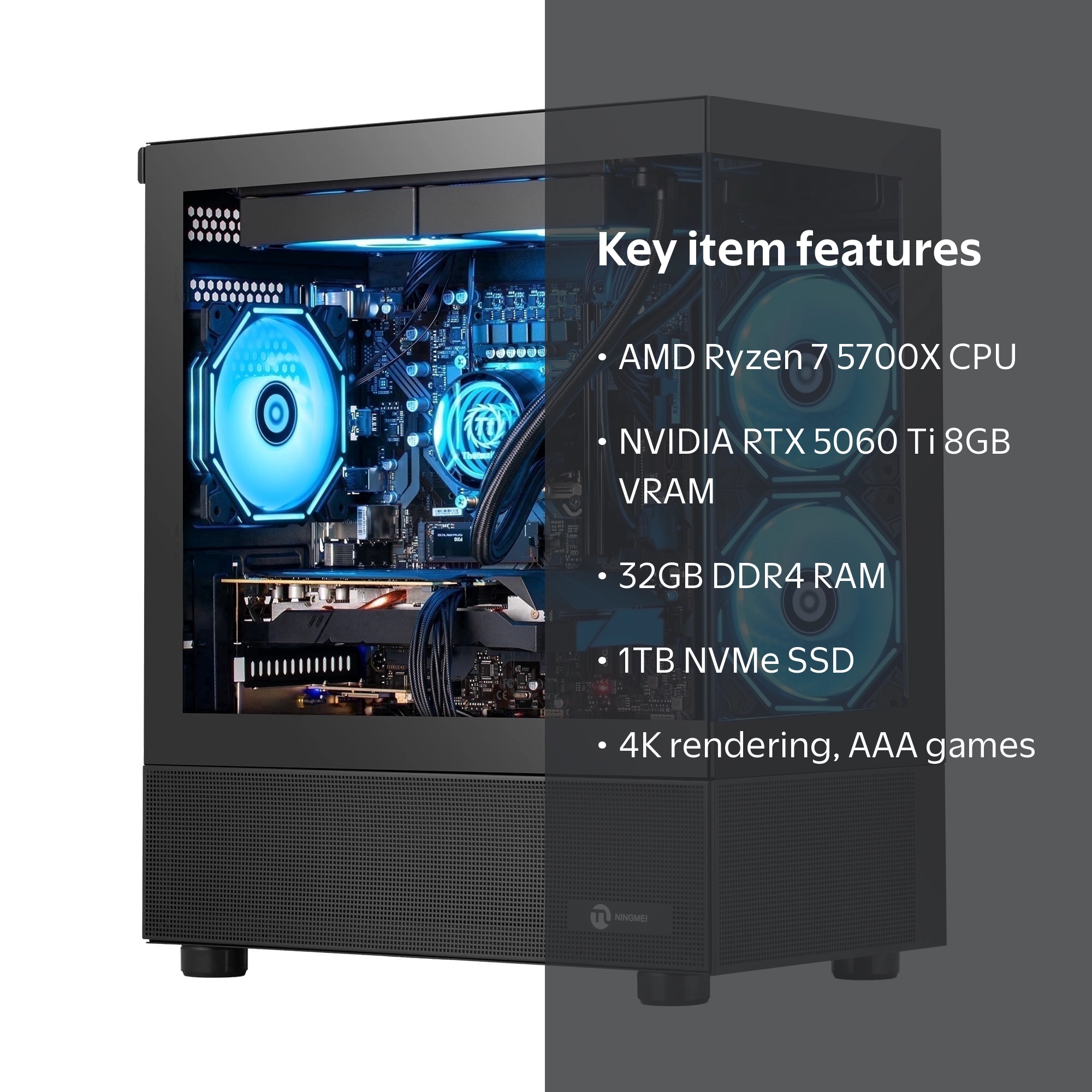 Ningmei Gaming PC AMD Ryzen 7 5700X NVIDIA RTX 5060 Ti 32GB RAM