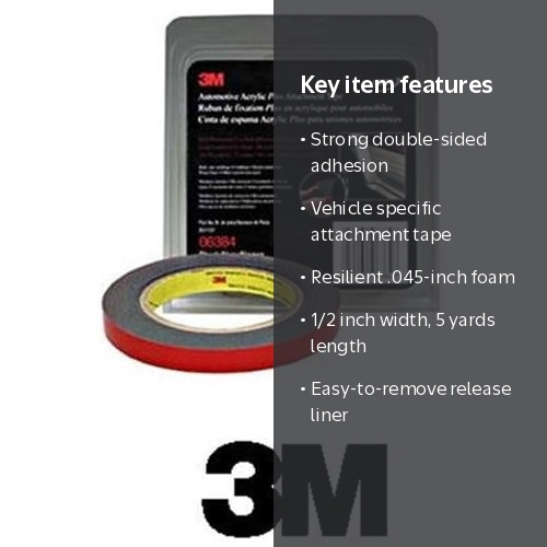 3m 06384 Automotive Acrylic Plus Attachment Tape, Black, 1/2