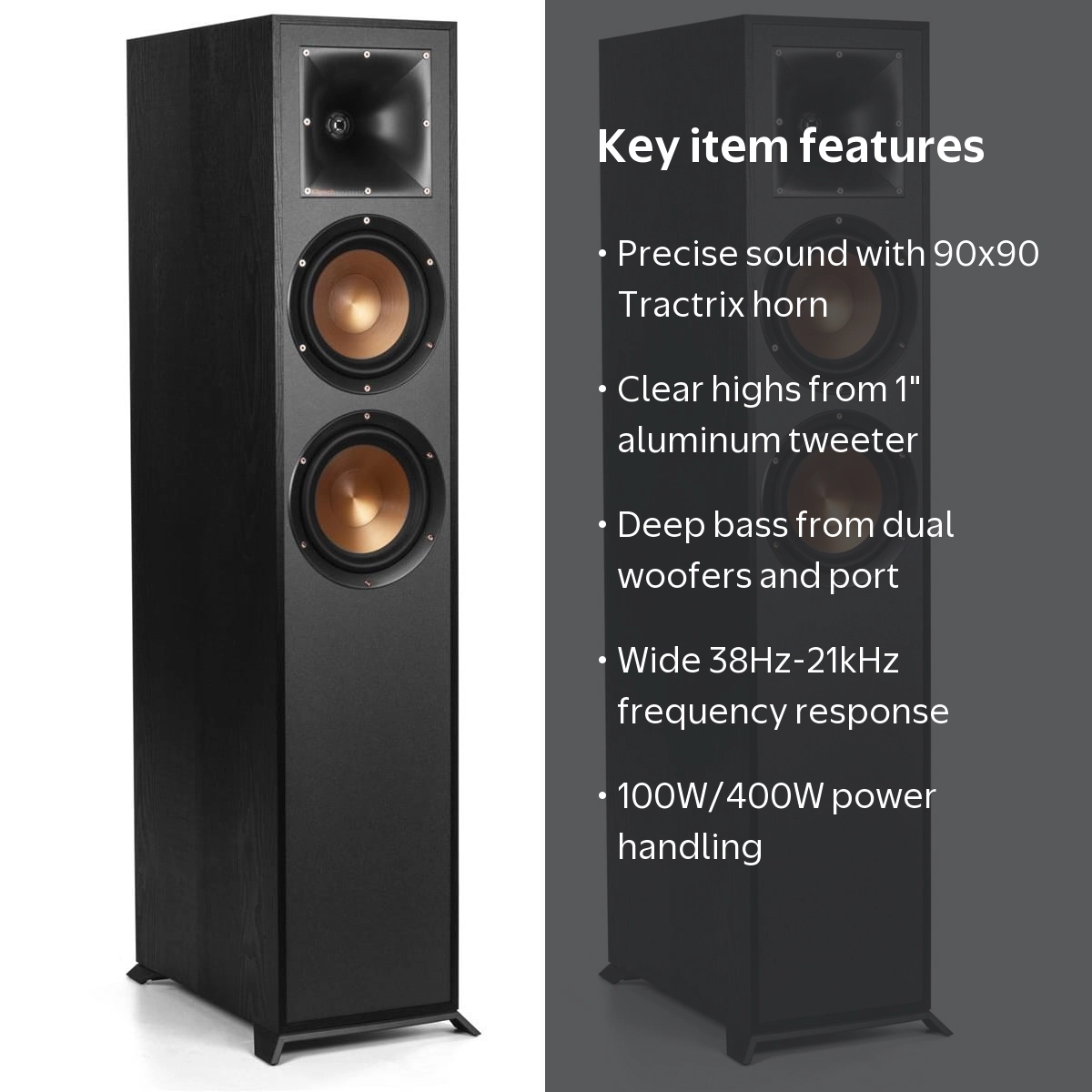 Klipsch, Floorstanding Speaker, Black textured wood grain vinyl