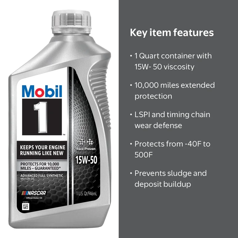 Mobil 1, Advanced Full Synthetic Motor Oil, 15W-50, 1 qt - Walmart.com Mobil 1, Advanced Full Synthetic Motor Oil, 15W-50, 1 qt - Walmart.com