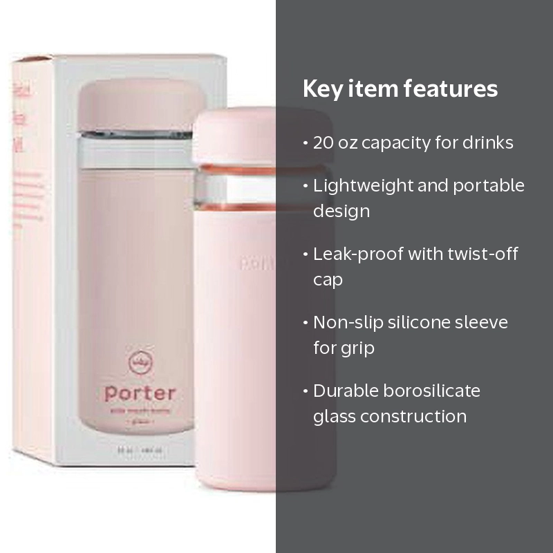 W&P Porter Glass Wide Mouth Bottle, 16 oz, Blush, Dishwasher Safe