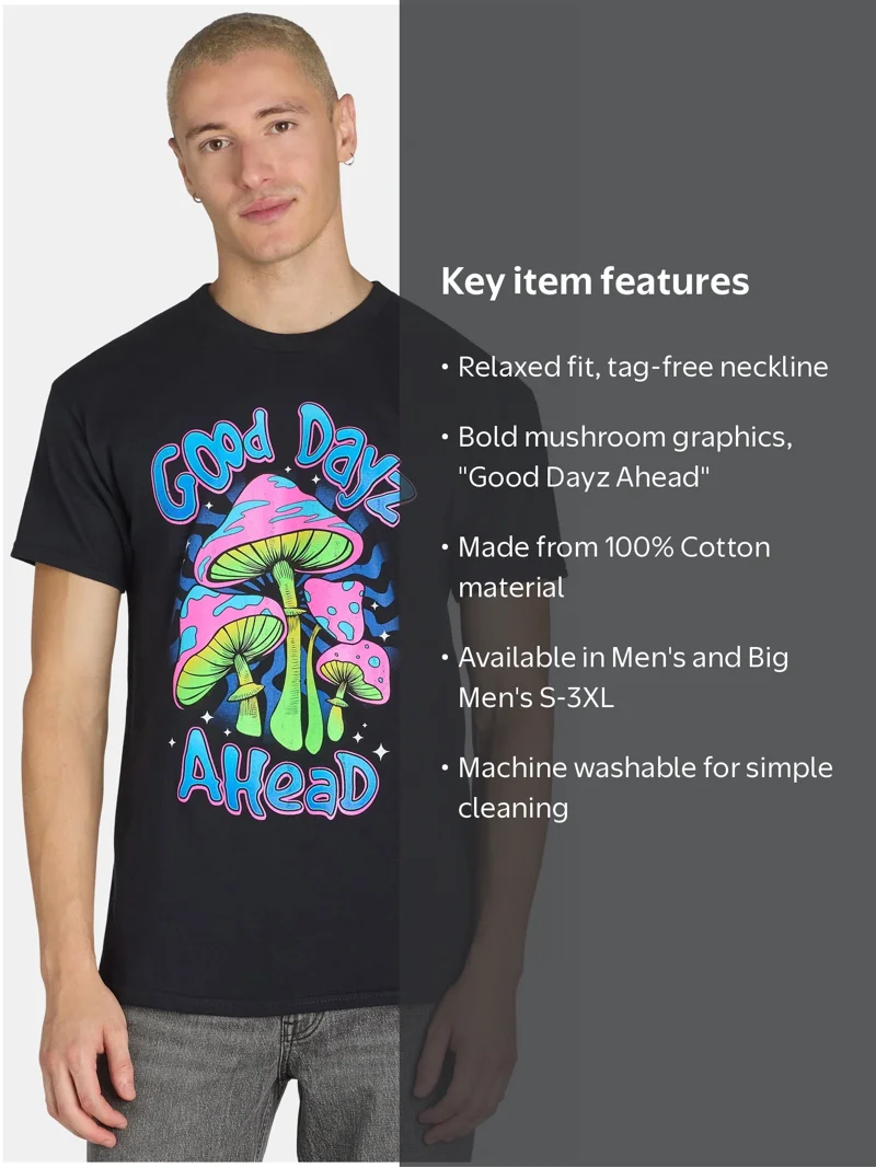 Humor, Men's and Big Men's Good Dayz Ahead Graphic Tee, 3XL, Black
