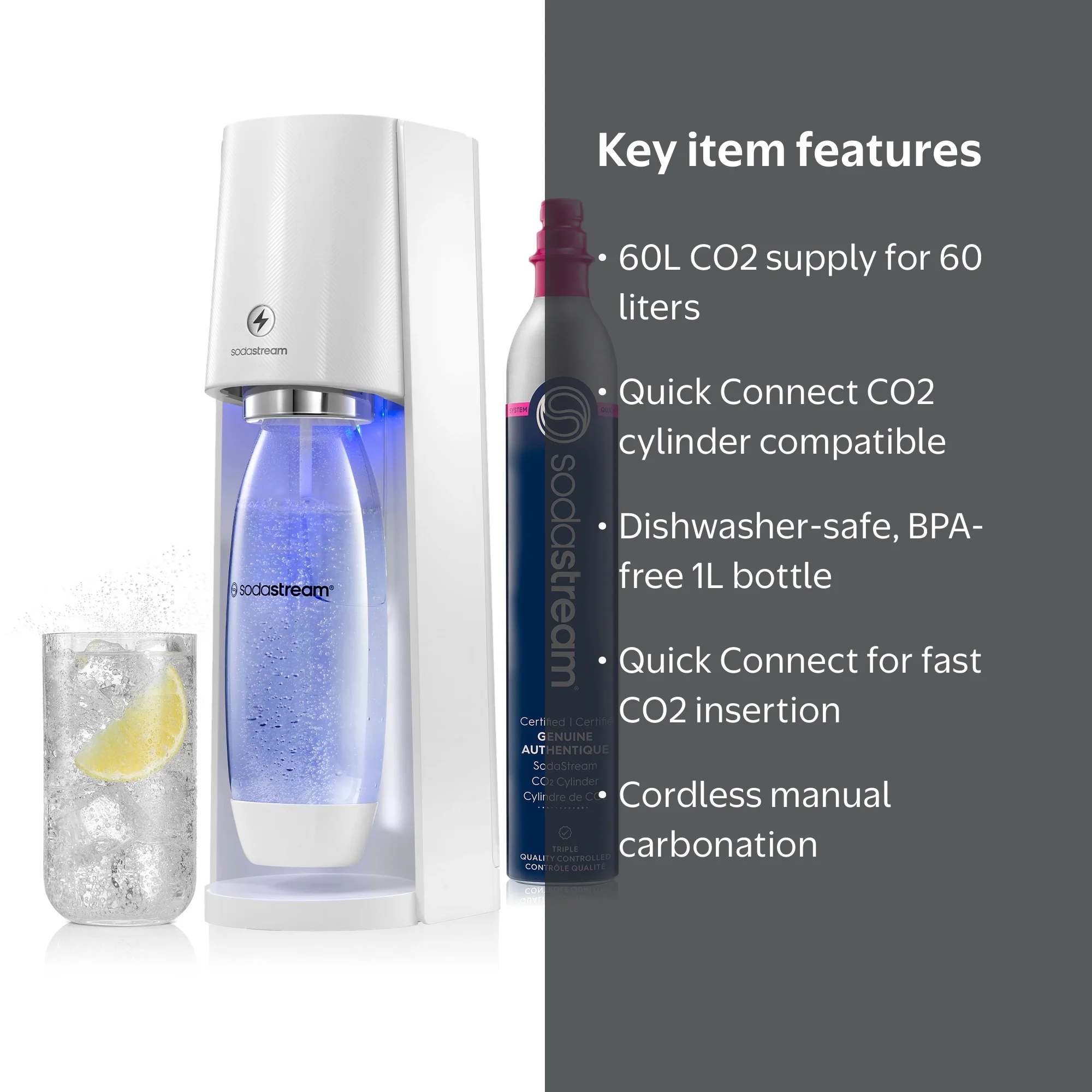 SodaStream E-Terra White Sparkling Water Maker, Quick Connect CO2