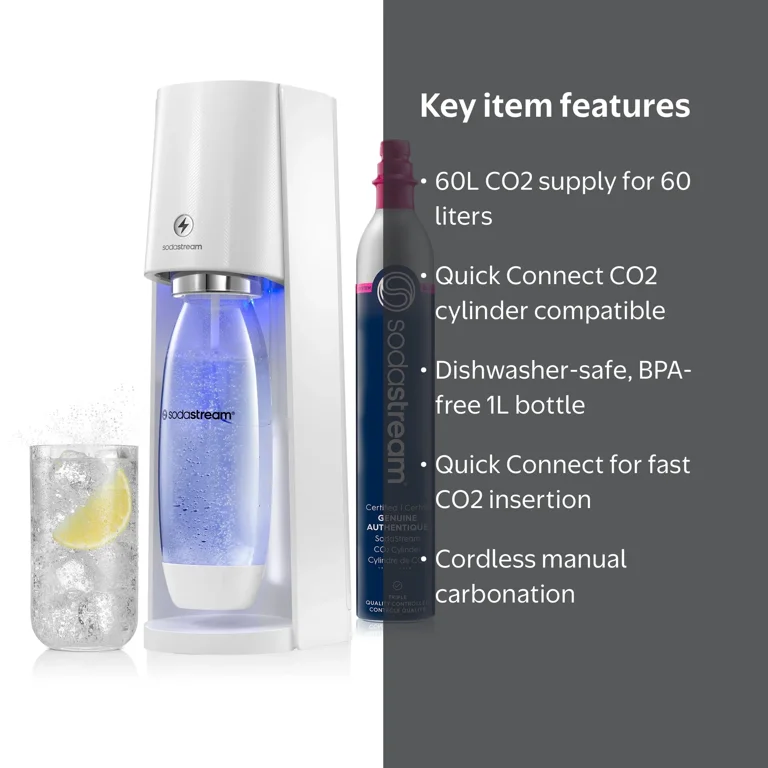SodaStream E-Terra White Sparkling Water Maker, Quick Connect CO2