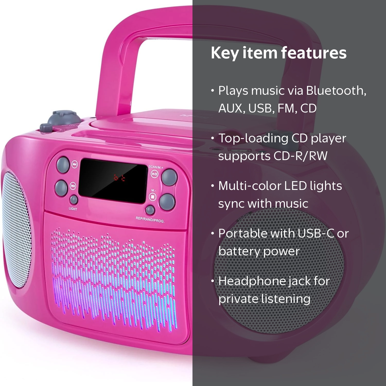 hPlay, Kids Boombox, Pink, Bluetooth, CD Player, Radio - Walmart.com
