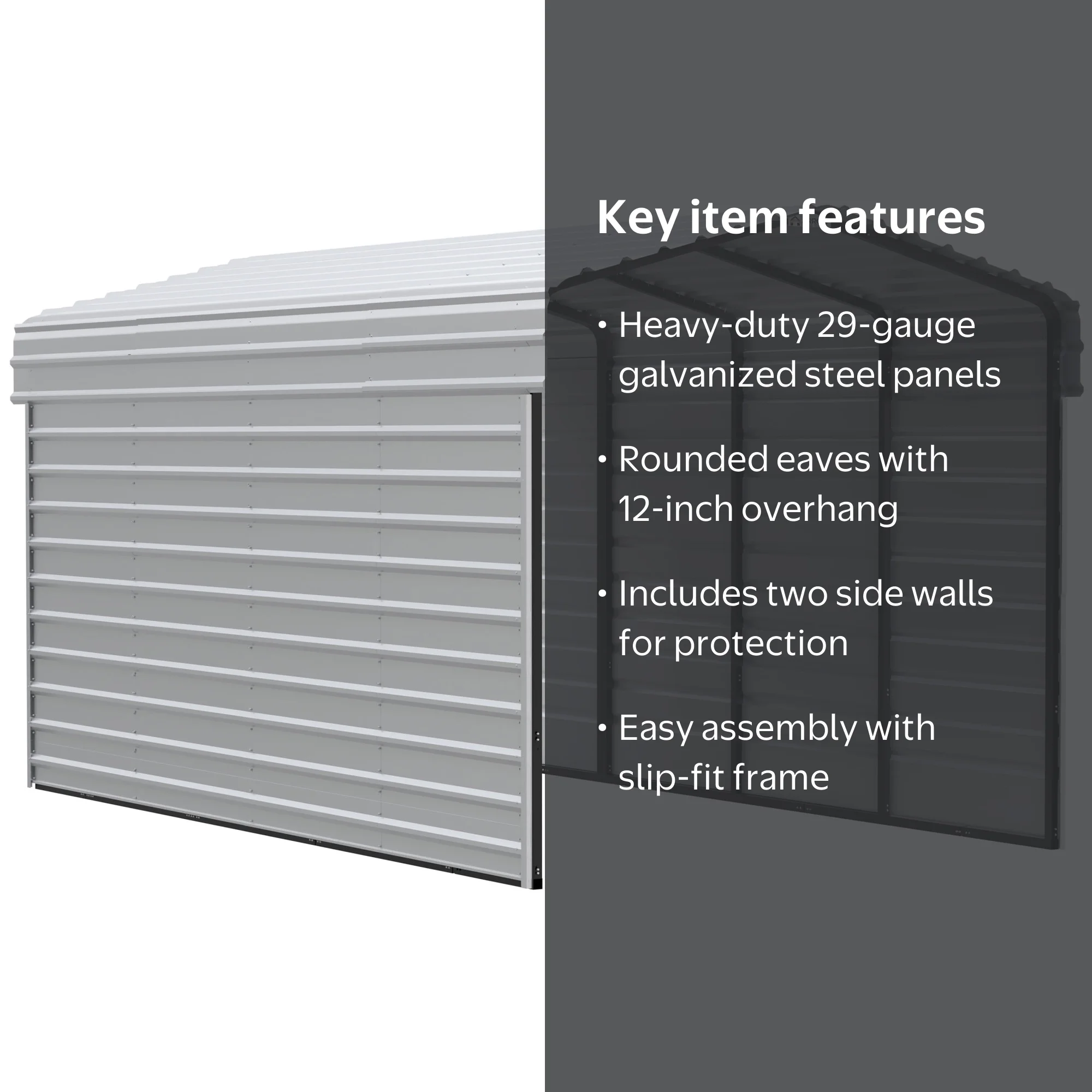 Arrow 10 x 20 x 9 ft Eggshell Steel Carport With 2 Side Wall Kit