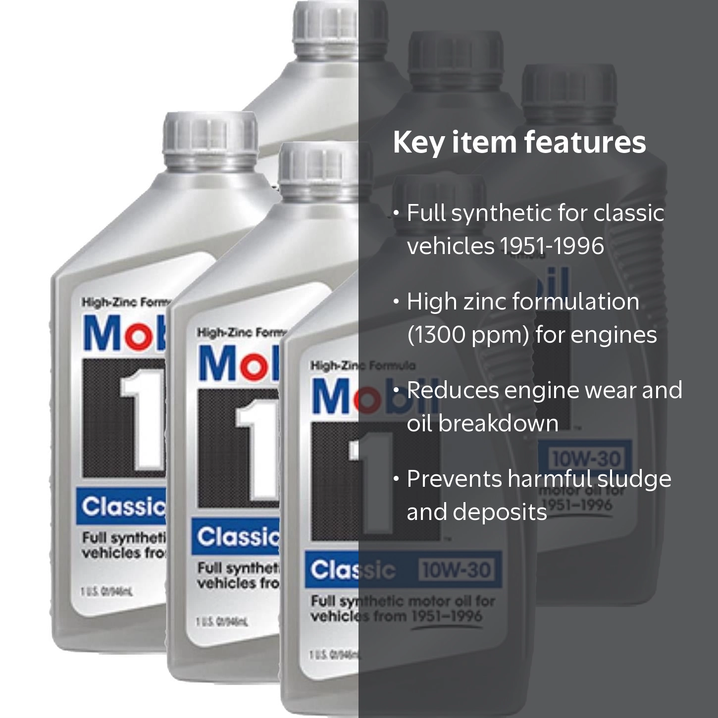 Mobil 1 128287 Classic Car Hi-Zinc 10W30 Full Synthetic Oil, 6 Qt