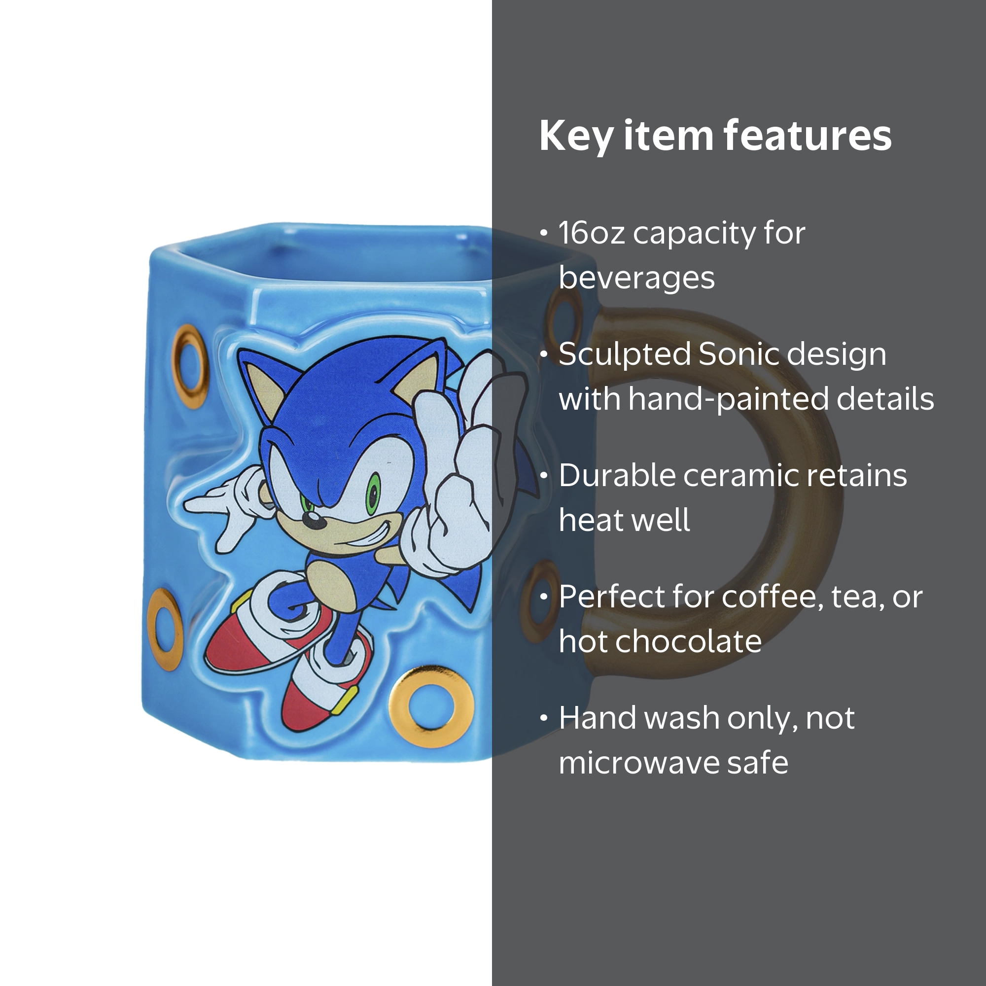 Zak Designs 16oz Sonic The Hedgehog Ceramic Sculpted Mug With Ring