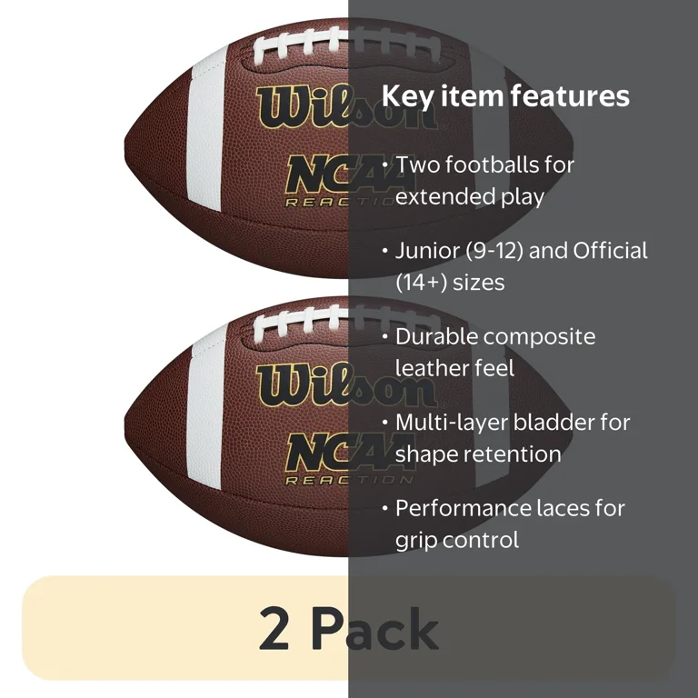Free Shipping! Wilson NCAA Reaction Composite Junior Football Ages