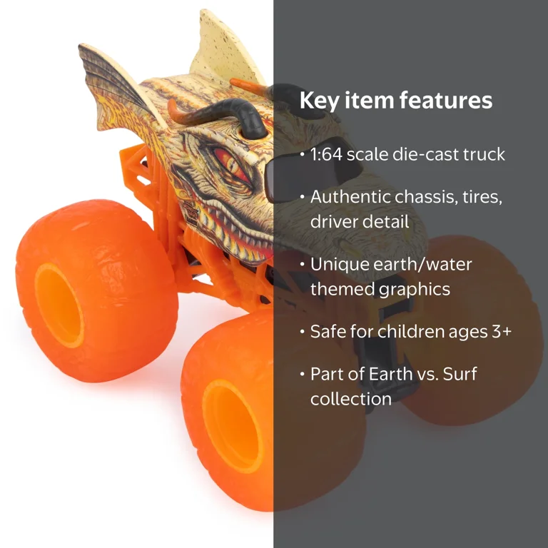 Monster Jam Earth Vs. Surf Dragon Die-Cast Monster Truck, 1:64