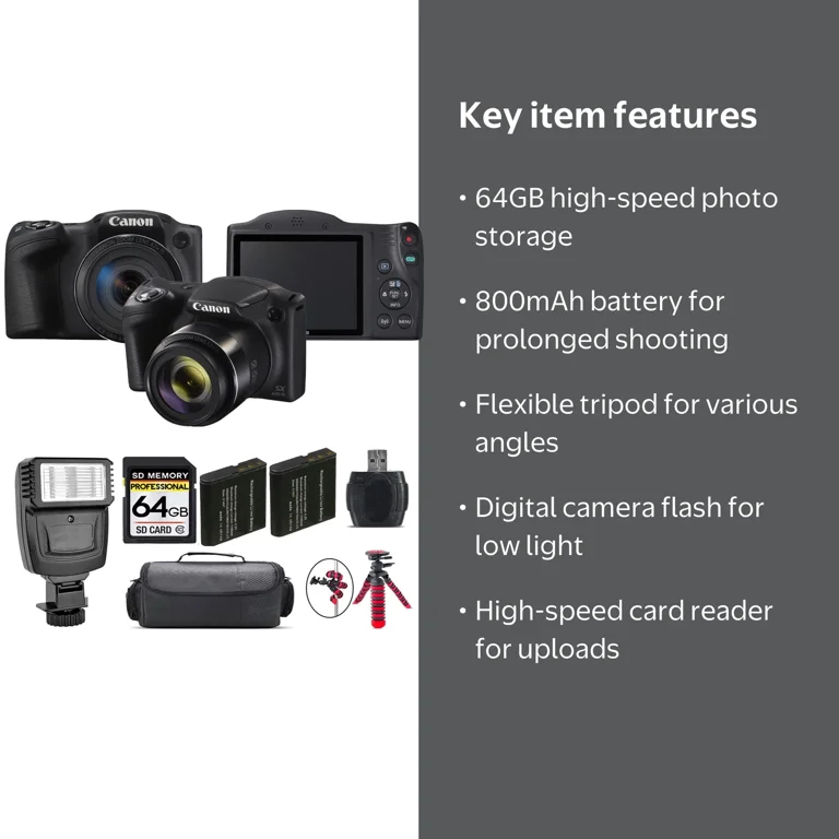 Canon PowerShot SX420 IS Digital Camera (Black) + Extra Battery +