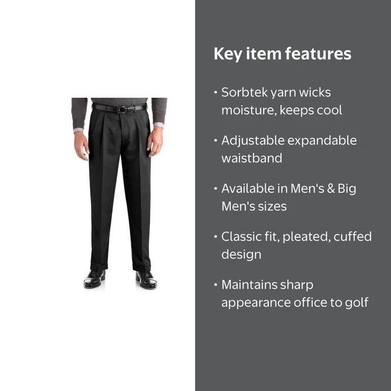George Men's & Big Men's Classic Fit Pleated Cuffed Microfiber