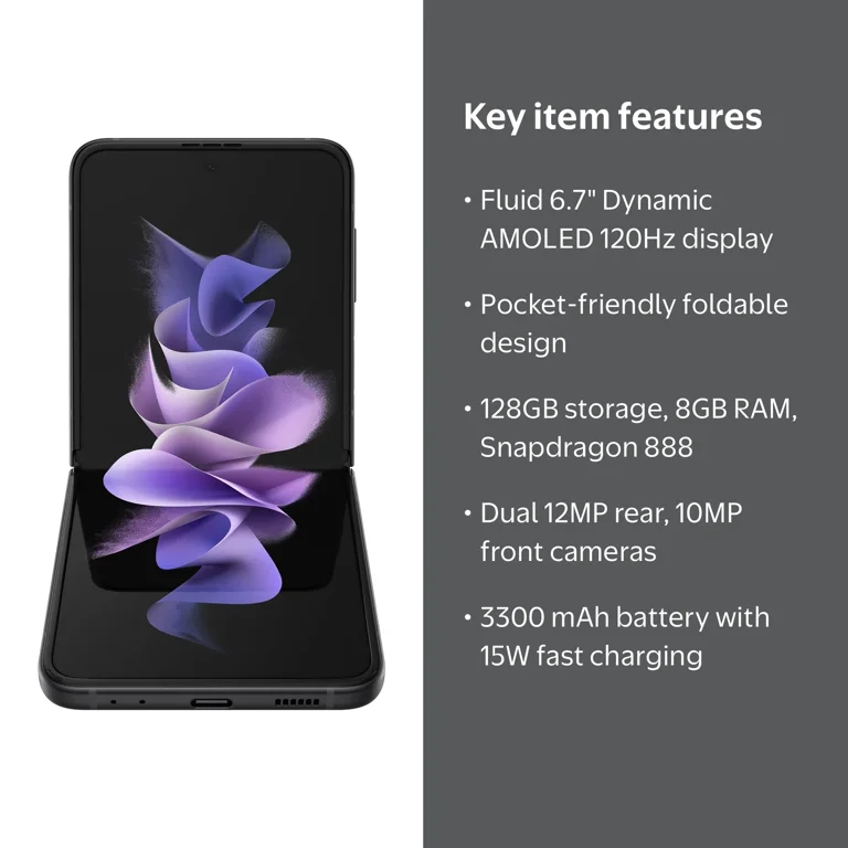 Samsung Galaxy Z Flip3 5G, 6.7-inch, SM-F711U, Unlocked, Phantom