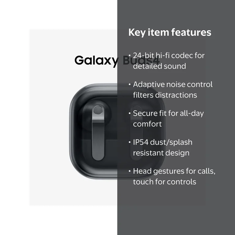 Samsung Galaxy Buds4 Bluetooth Headphones and Charging Case, Black
