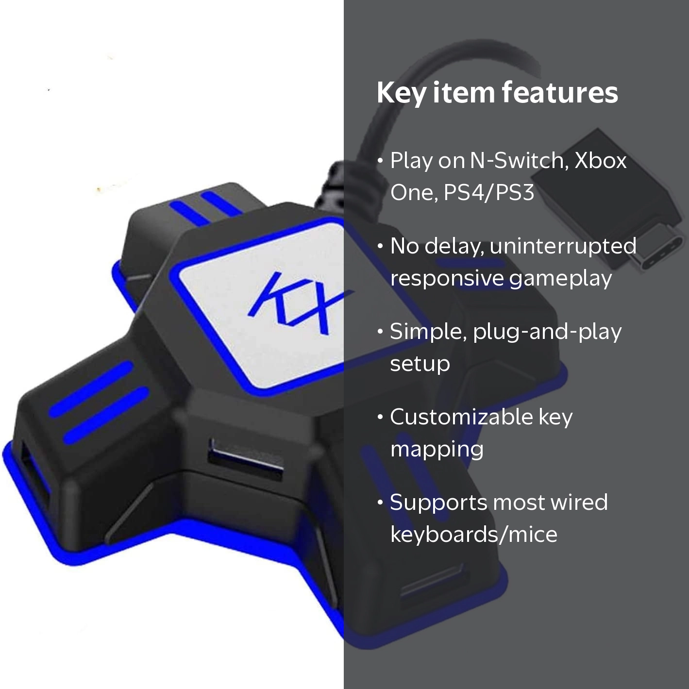Keyboard & Mouse Converter Adapter for N-Switch/Xbox One/PS4/PS3