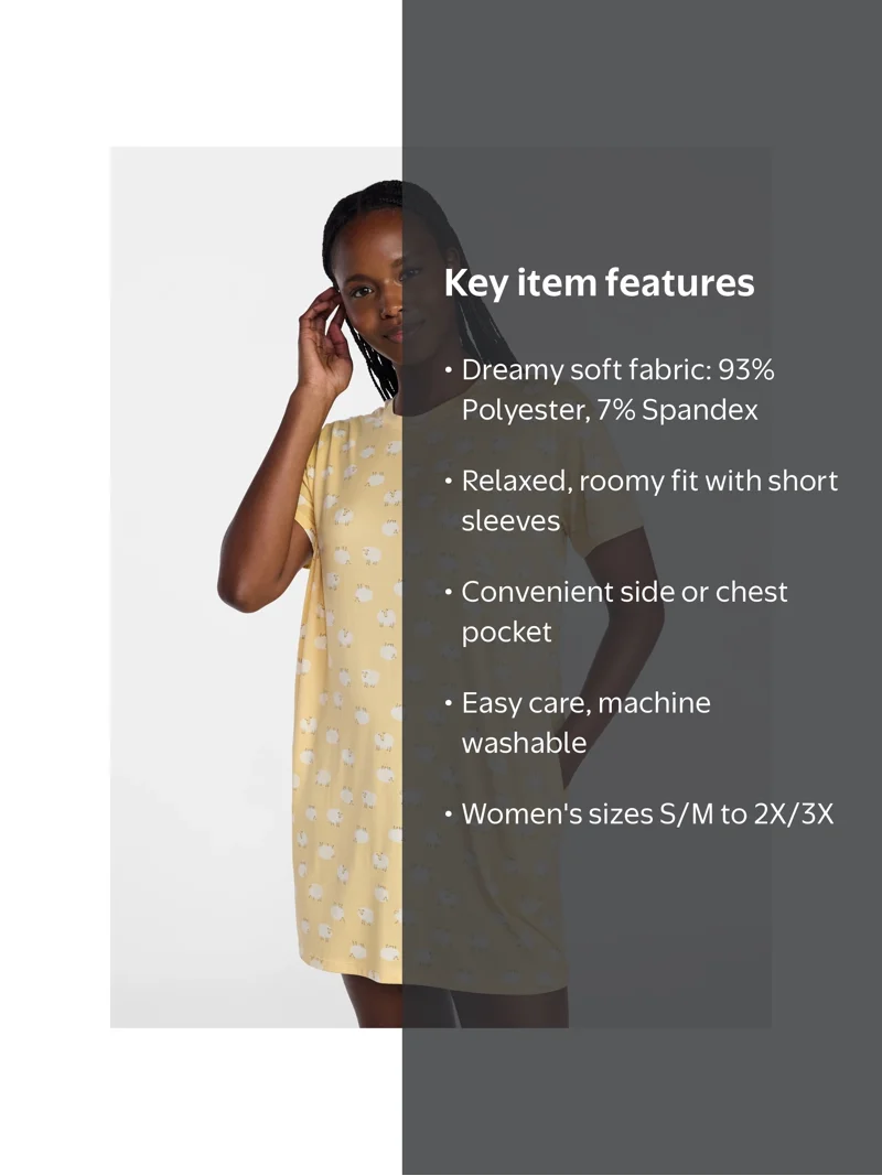Joyspun Women's Dreamy Soft Collection Short Sleeve Sleepshirt