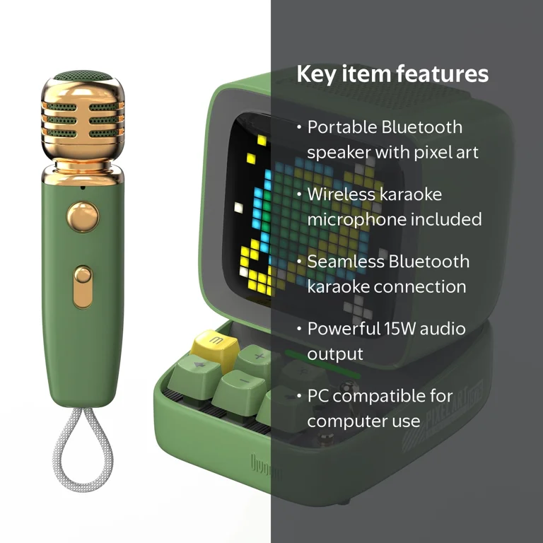Divoom Ditoo-Mic Pixel Art Portable Bluetooth Speaker with