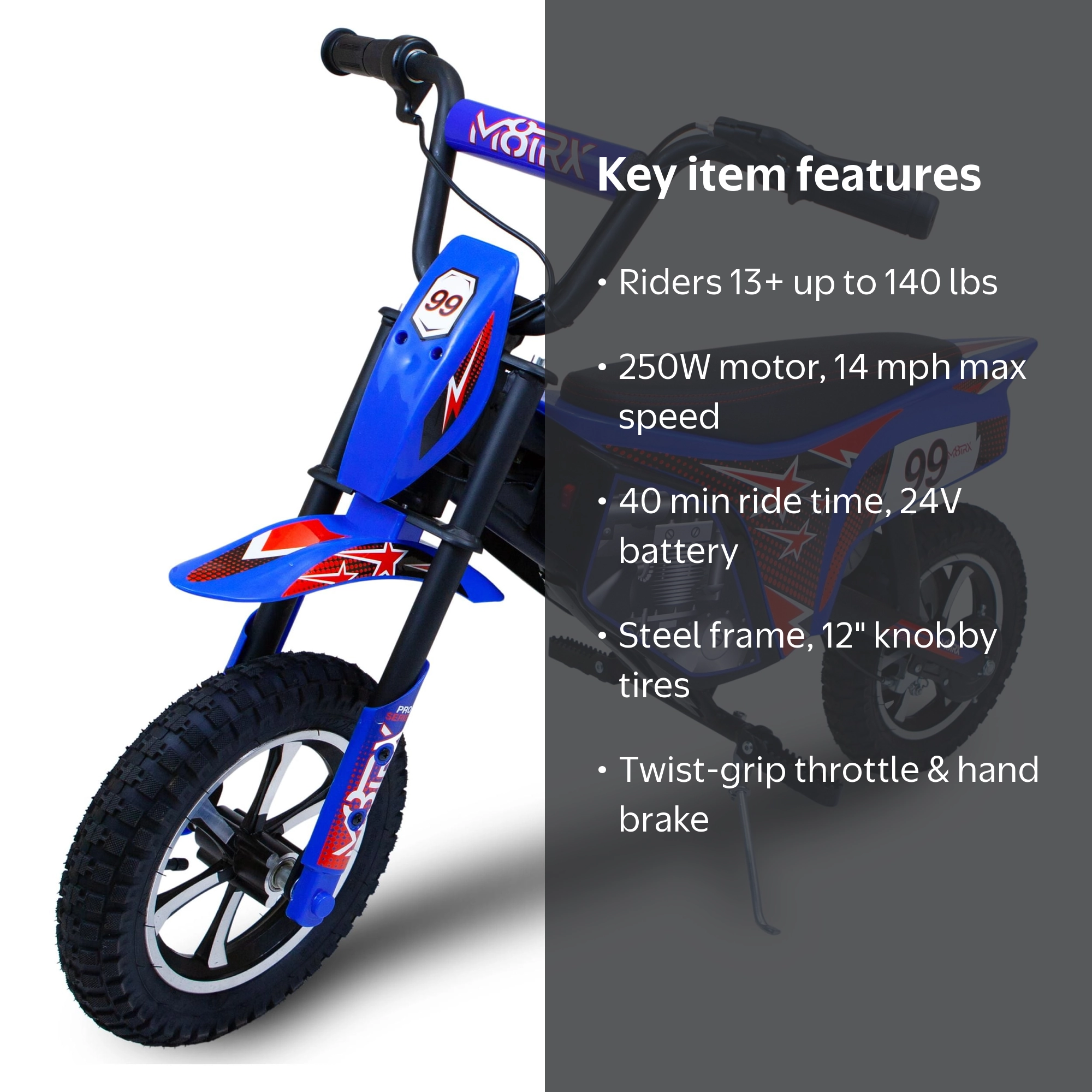 青色オフロード電動バイク M8TRX Teenager's Fast 24V Blue Electric Dirt Bike, Ride-On Toy