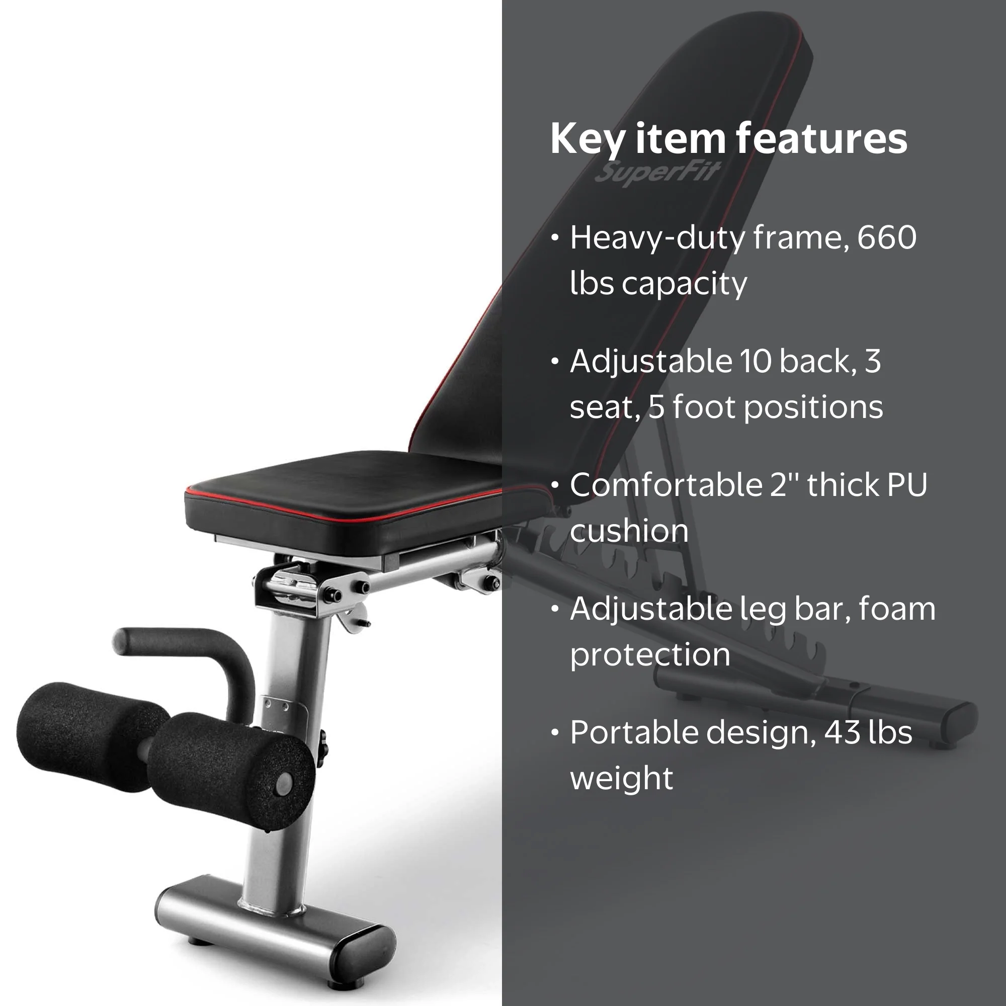 Costway SuperFit Adjustable Weight Bench, 660 lbs, Heavy Duty, 10